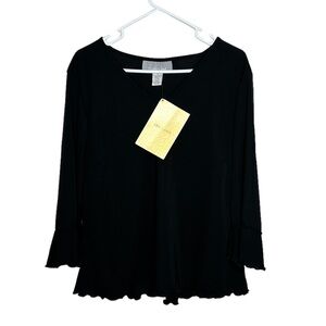 New Modern Soul Women’s Black V Neck Blouse Size 1X Ruffle Detail BNWT
